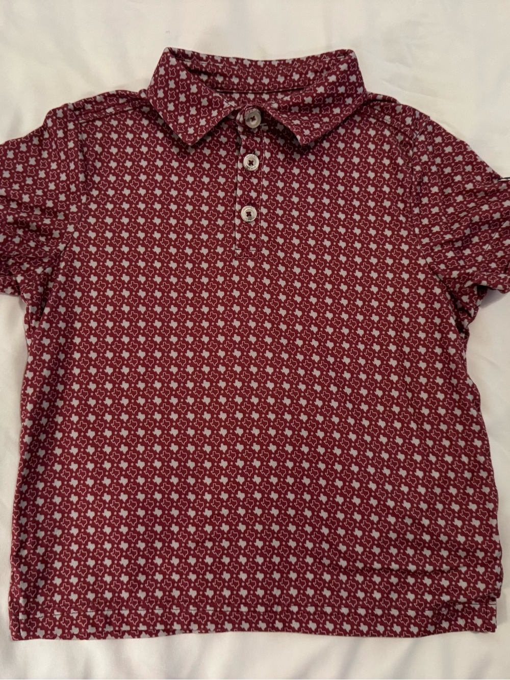 Boys Burlebo Polo - Texas Maroon and Grey Print Shirt Size XS